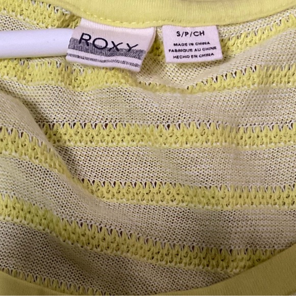 Roxy EUC Neon Yellow Striped Scoop Neck Long Sleeve Top, Size XS - Picture 6 of 9
